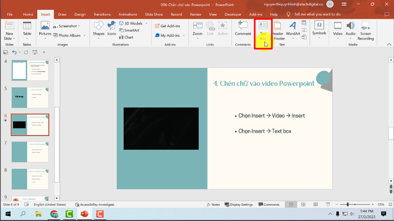 Chèn chữ vào Video trong powerpoint